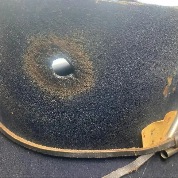 Black wool hat with handmade burn details, bullet holes, & playing cards AWESOME Black wool hat with handmade burn details, bullet holes  main image 4